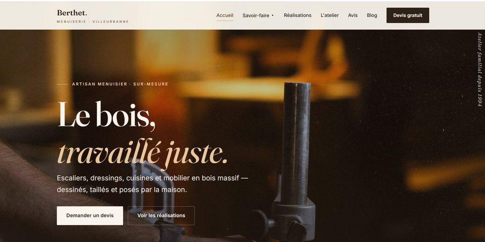 Aperçu du site de Menuiserie Berthet, artisan menuisier à Villeurbanne · démonstration Driver Web