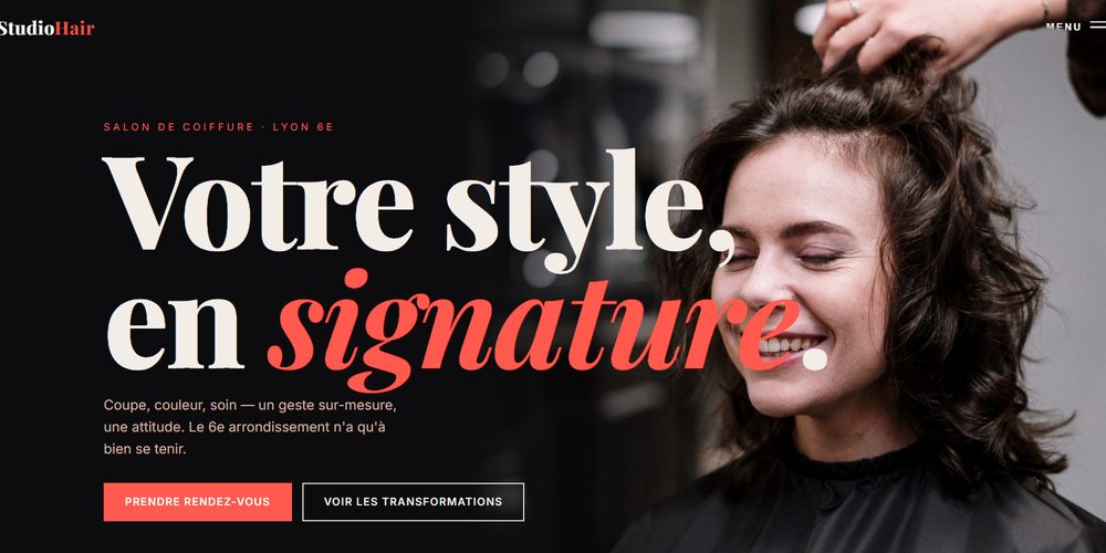 Aperçu du site de Studio Hair, salon de coiffure à Lyon 6e · démonstration Driver Web